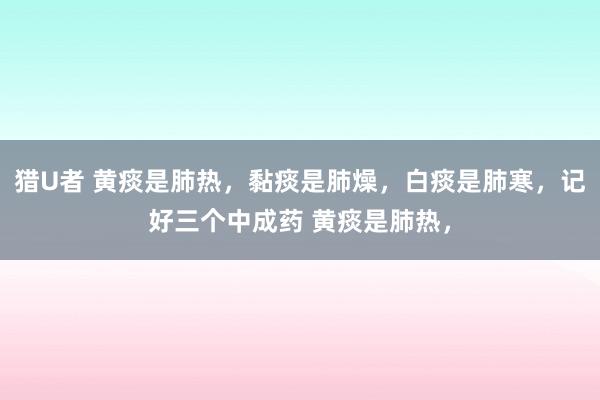 猎U者 黄痰是肺热,黏痰是肺燥,白痰是肺寒,记好三个中成药 黄痰是肺热,
