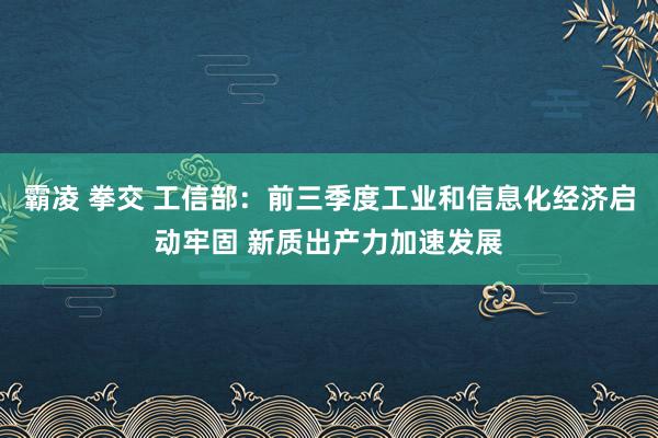 霸凌 拳交 工信部：前三季度工业和信息化经济启动牢固 新质出产力加速发展
