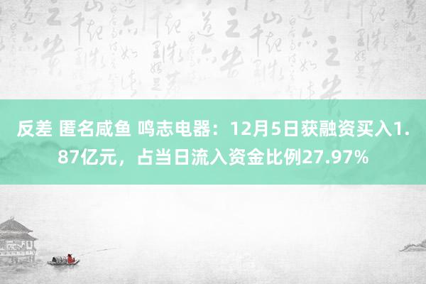 反差 匿名咸鱼 鸣志电器：12月5日获融资买入1.87亿元，占当日流入资金比例27.97%
