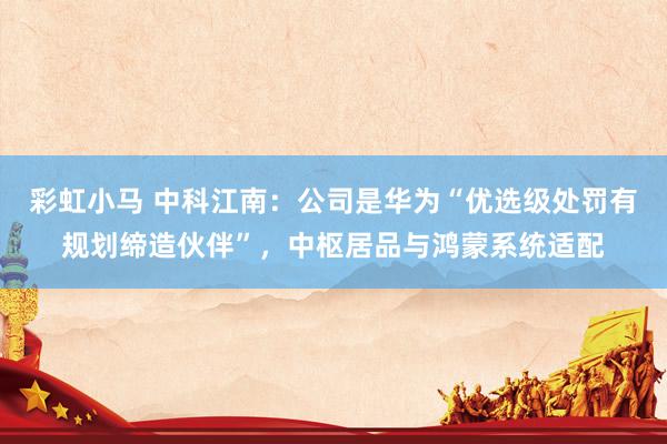 彩虹小马 中科江南：公司是华为“优选级处罚有规划缔造伙伴”，中枢居品与鸿蒙系统适配