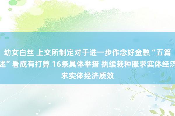 幼女白丝 上交所制定对于进一步作念好金融“五篇大著述”看成有打算 16条具体举措 执续栽种服求实体经济质效