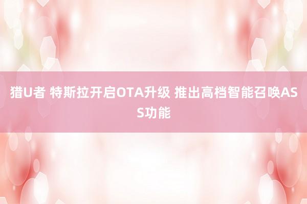 猎U者 特斯拉开启OTA升级 推出高档智能召唤ASS功能