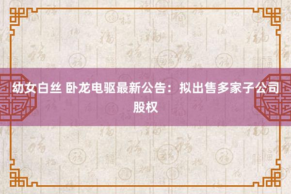 幼女白丝 卧龙电驱最新公告：拟出售多家子公司股权