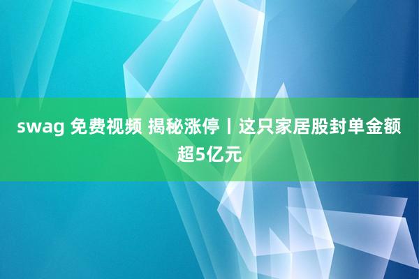 swag 免费视频 揭秘涨停丨这只家居股封单金额超5亿元